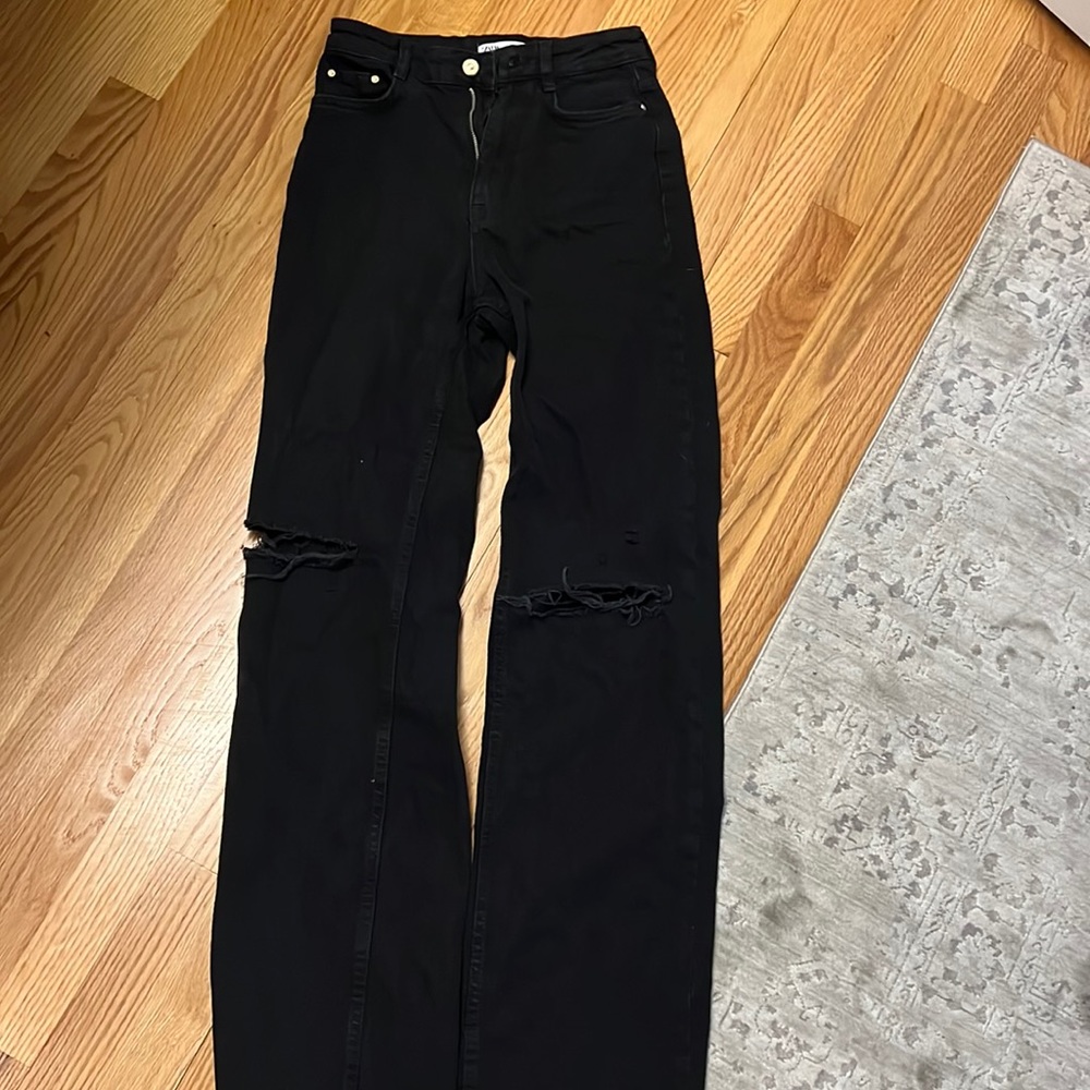 Zara high-waisted, full length jeans in black
